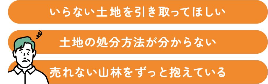 いらない土地を引き取って欲しい。土地の処分方法がわからない。売れない山林をずっと抱えている。